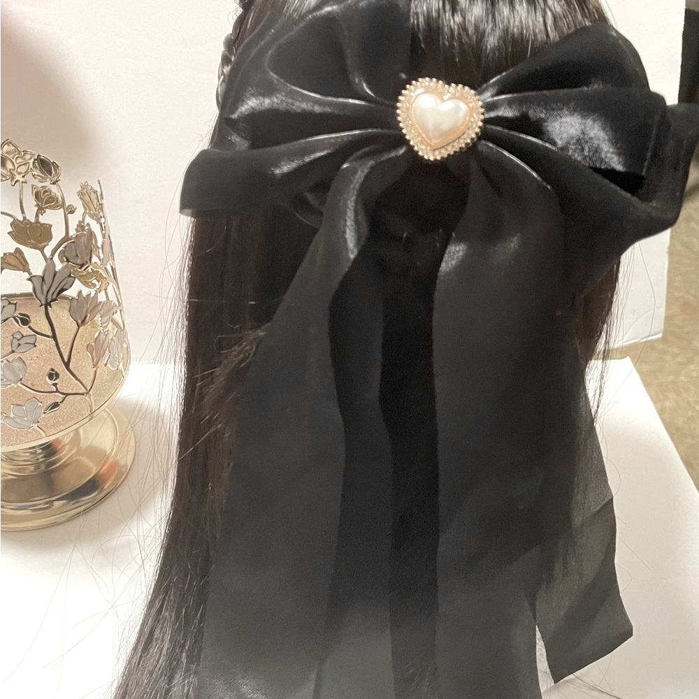 Elegant Black Hair Bow with Pearl Accent for women and girls any age